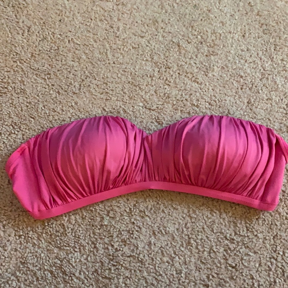 Pink Ruched Strapless Bikini Top